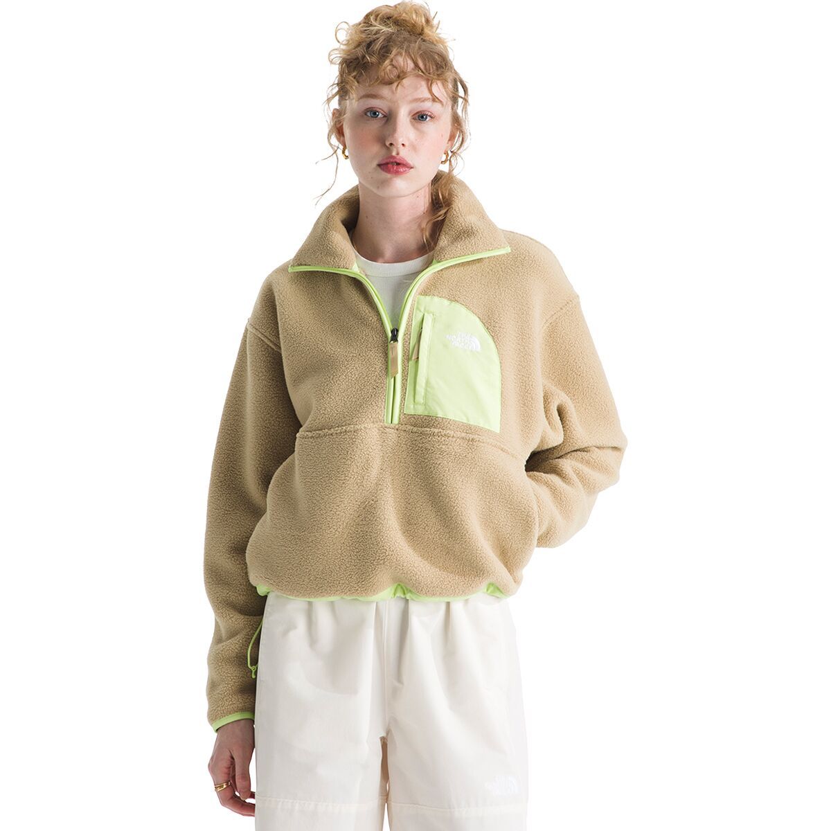 Image of The North Face Yumiori Off Peak 1/2-Zip Jacket - Women's Khaki Stone/Astro Lime, S
