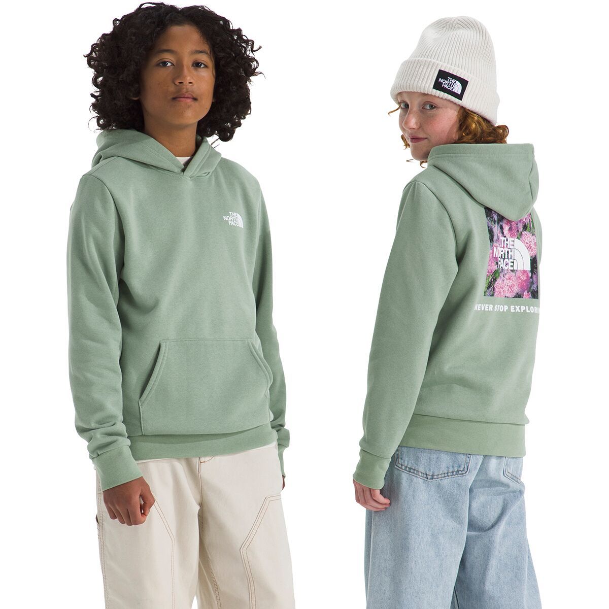 Image of The North Face Evolution Box NSE Pullover Graphic Hoodie - Kids' Slate Moss, S