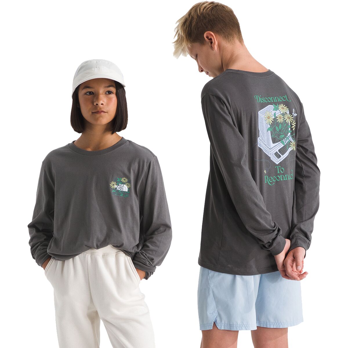 Image of The North Face Evolution Disconnect Long-Sleeve Graphic T-Shirt - Kids' Anthracite Grey, M