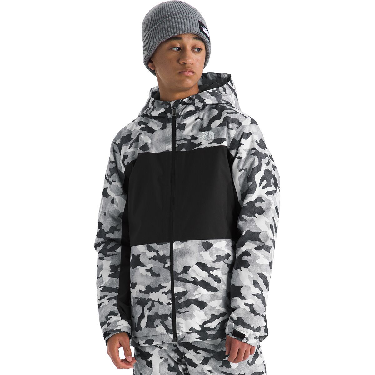 The North Face Freedom Insulated Print Jacket - Boys' Smoked Pearl TNF Camo Small Print, XS