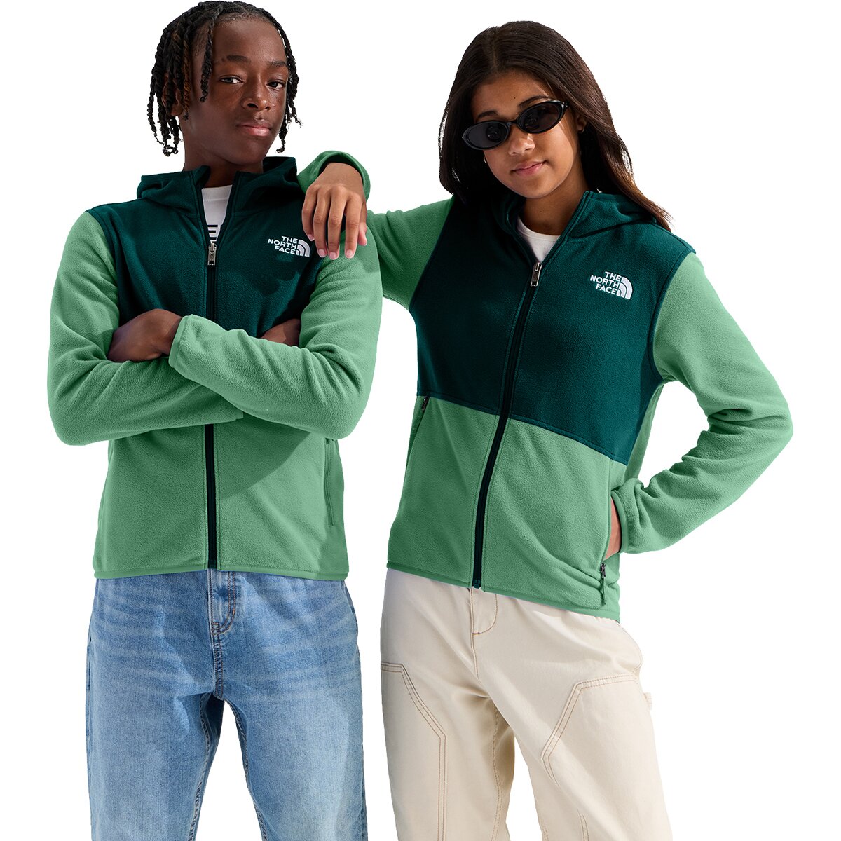 Image of The North Face Glacier Full-Zip Hoodie - Kids' Dimmed Algae/Hunter Green, L