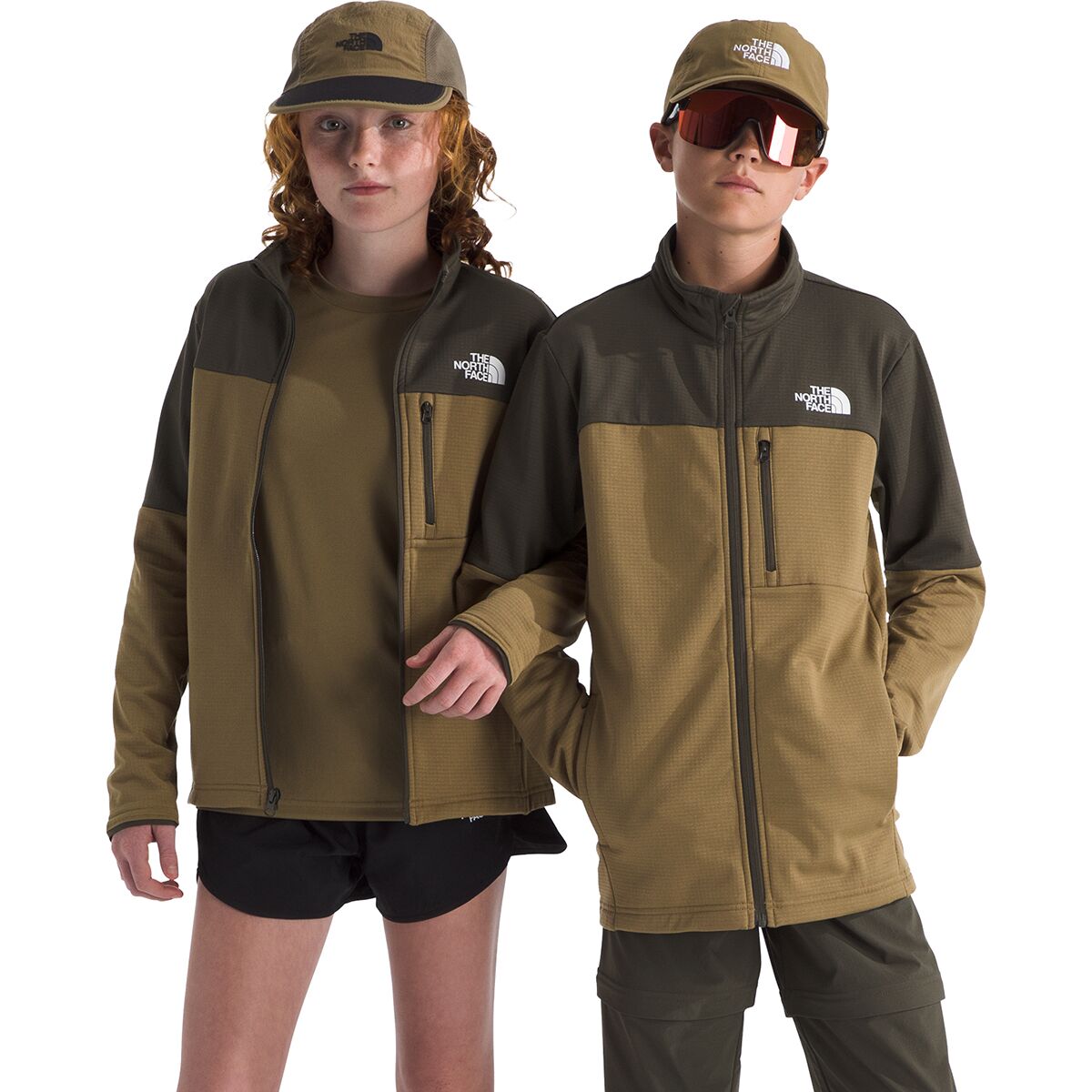 Image of The North Face Hike Midlayer Full-Zip Top - Kids' New Taupe Green/Cedar, M