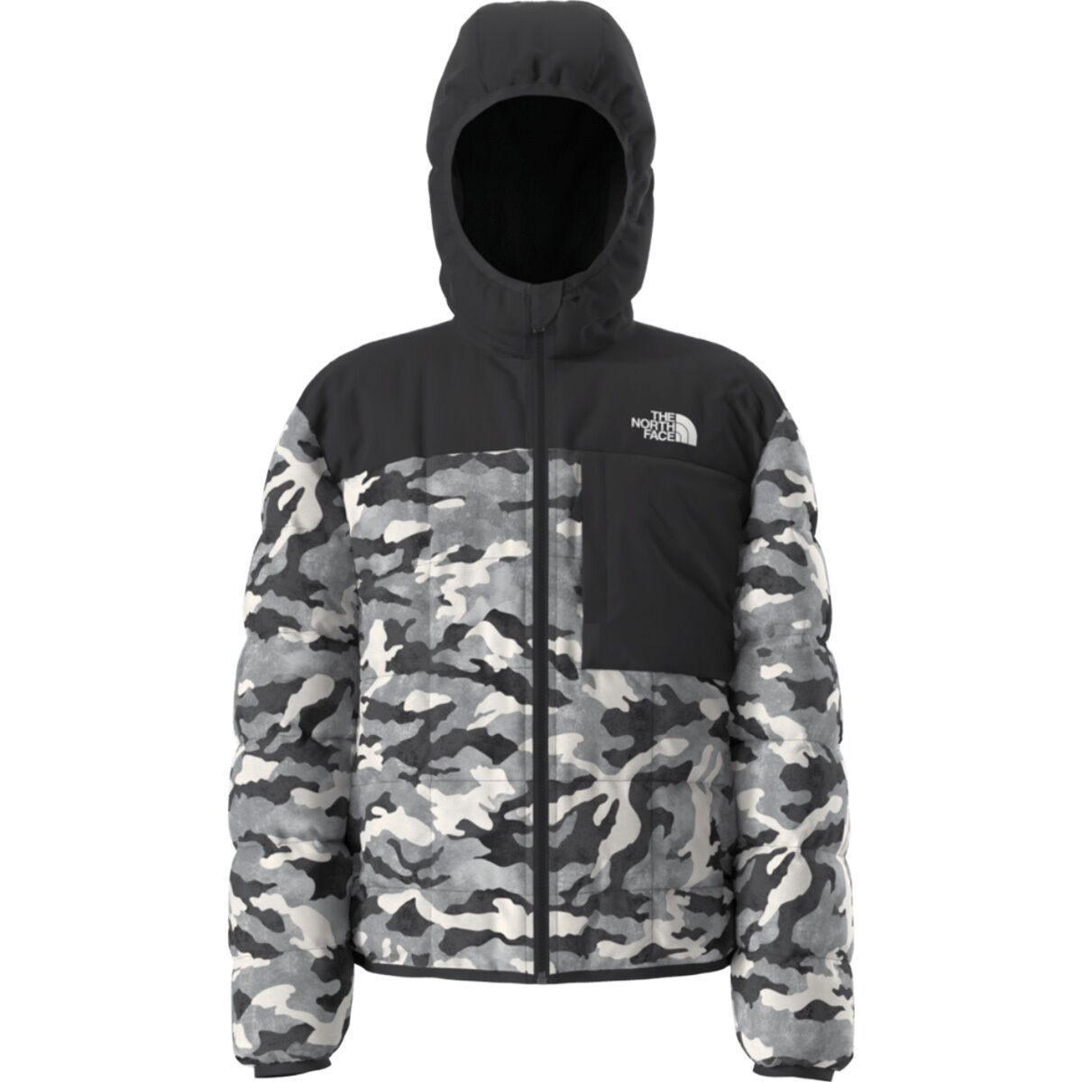 Image of The North Face Reversible Shasta Print Full-Zip Hooded Jacket - Boys' Smoked Pearl TNF Camo Small Print, XS