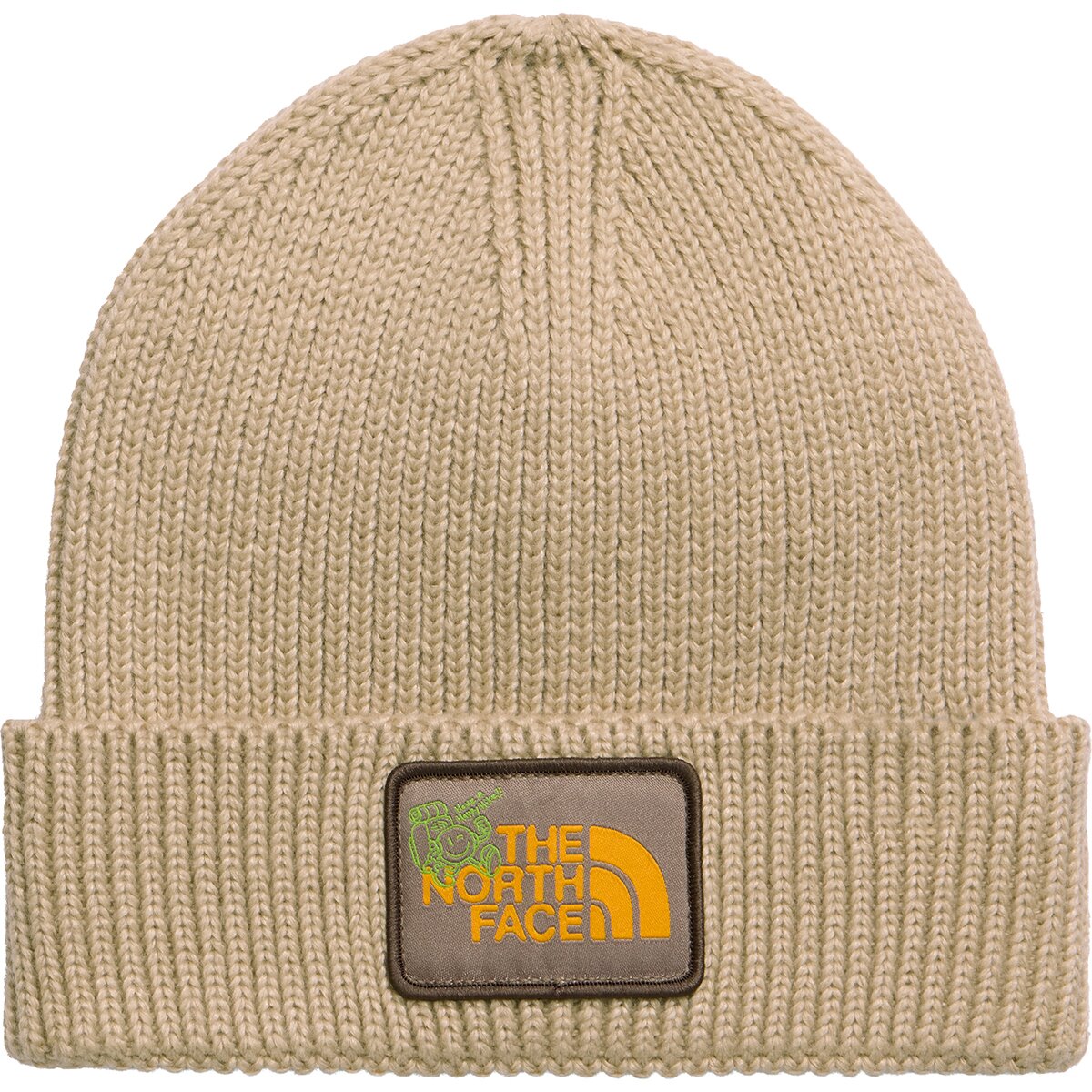 Image of The North Face Logo Box Cuffed Beanie Khaki Stone/Hike Patch, One Size