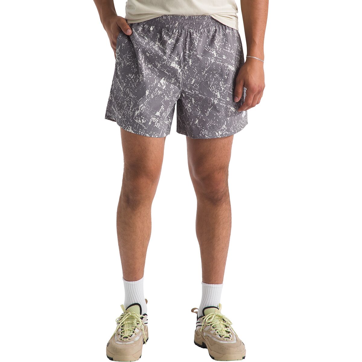 Image of The North Face Class V Pathfinder Pull-On 5in Print Short - Men's Transcendent Grey Rock Texture Print, M/Short
