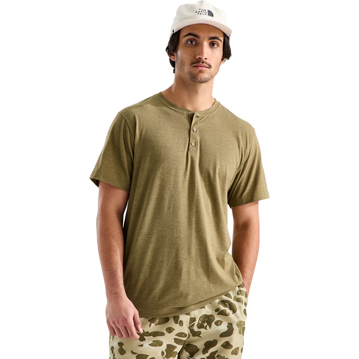 Image of The North Face Tri-Blend Short-Sleeve Henley - Men's Cedar White Heather, M