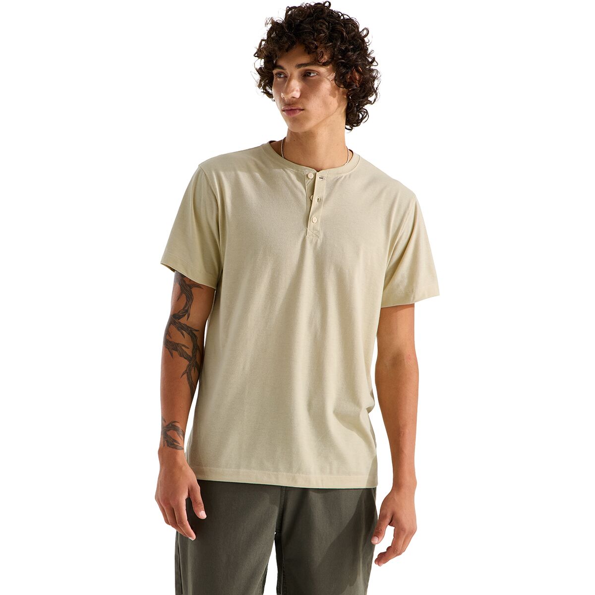 Image of The North Face Tri-Blend Short-Sleeve Henley - Men's Desert Stone Heather, L