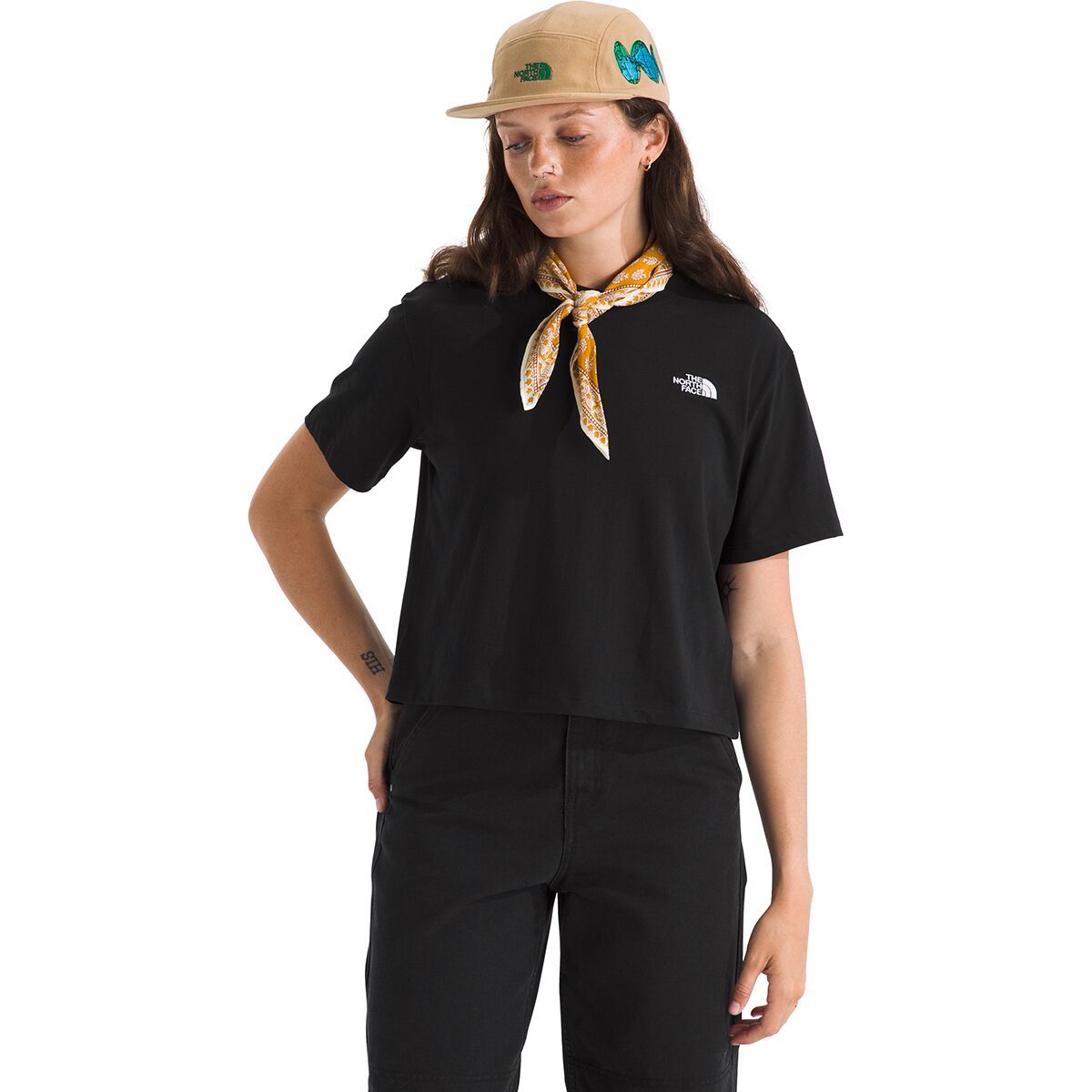 Image of The North Face Evolution Simple Dome Crop Relaxed T-Shirt - Women's TNF Black, XS