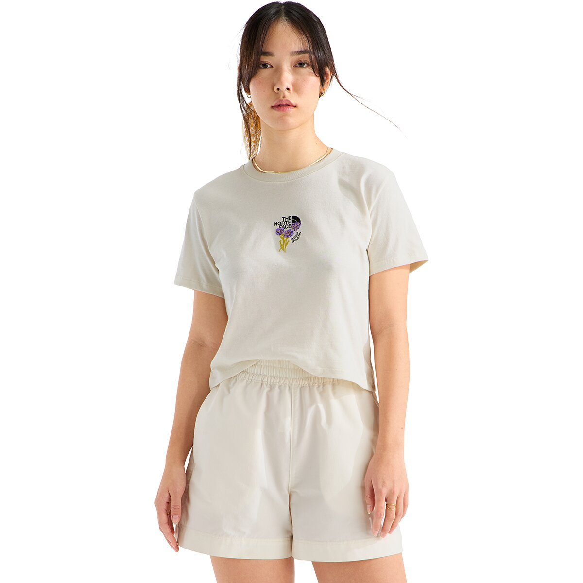 Image of The North Face Places We Love T-Shirt - Sierra Nevada Flower - Women's White Dune, M