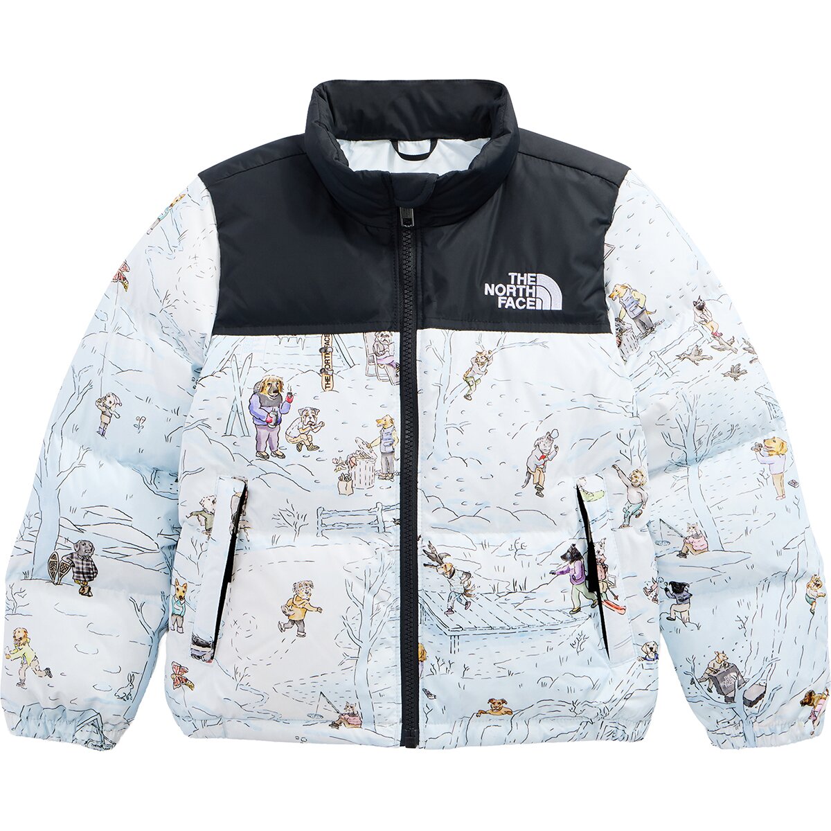 Image of The North Face 1996 Retro Nuptse Print Jacket - Toddlers' Polar Haze TNF Winter Dogs Print, 3T
