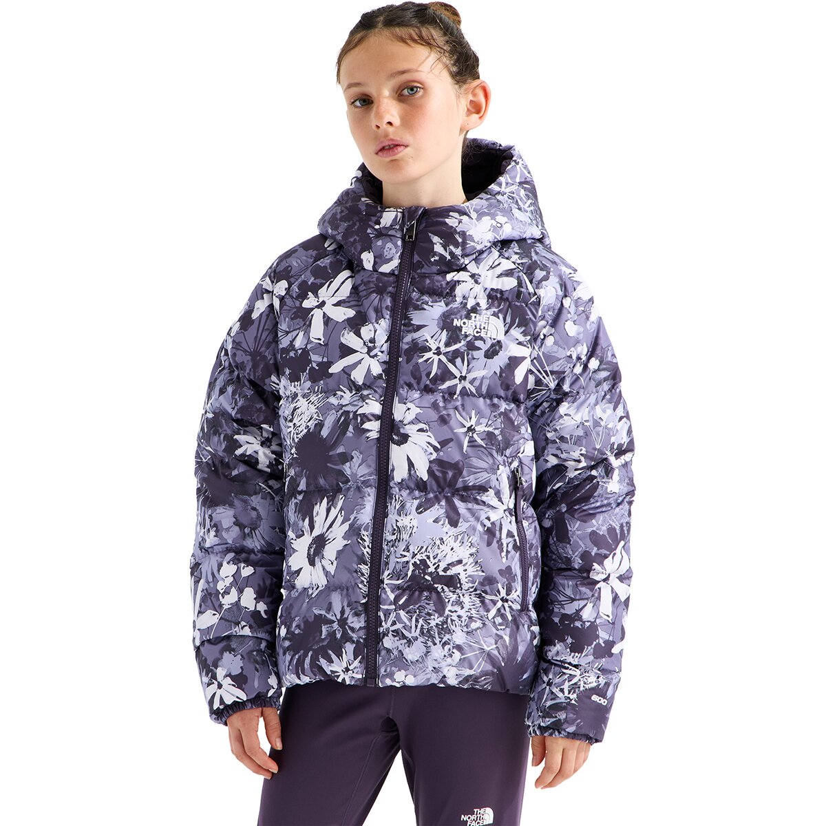 Image of The North Face Hydrenalite Down Hooded Print Jacket - Girls' Endless Dusk Moon Florals Print, M