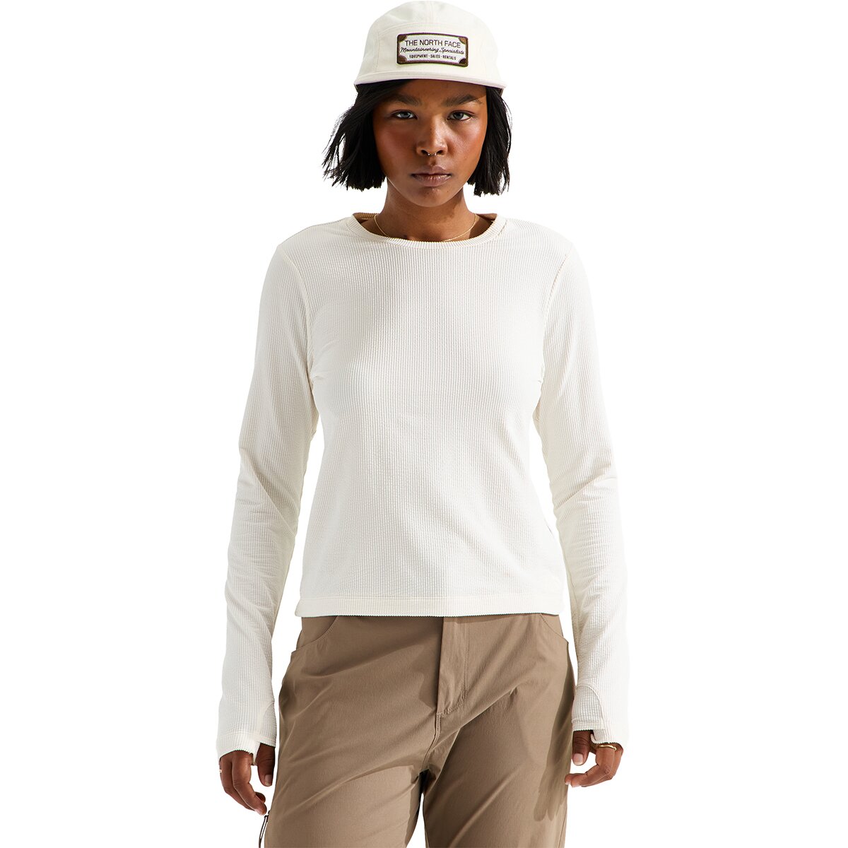 Image of The North Face Golden Ridge Ribbed Long-Sleeve T-Shirt - Women's White Dune, L