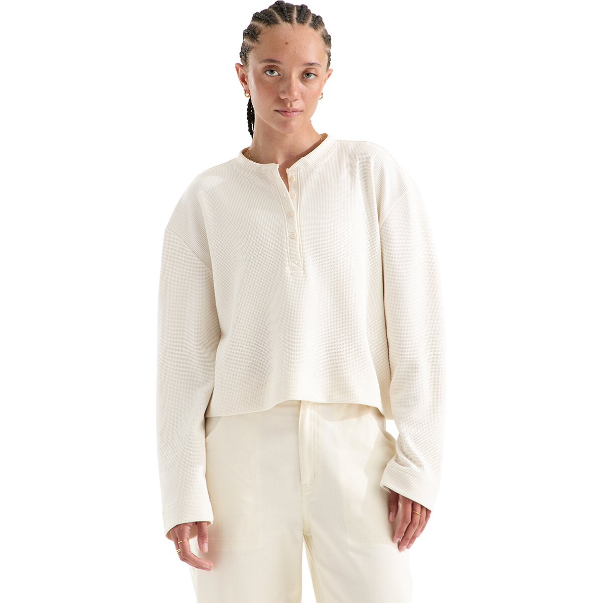Image of The North Face Ridge Path Waffle Long-Sleeve Henley Top - Women's White Dune, XL