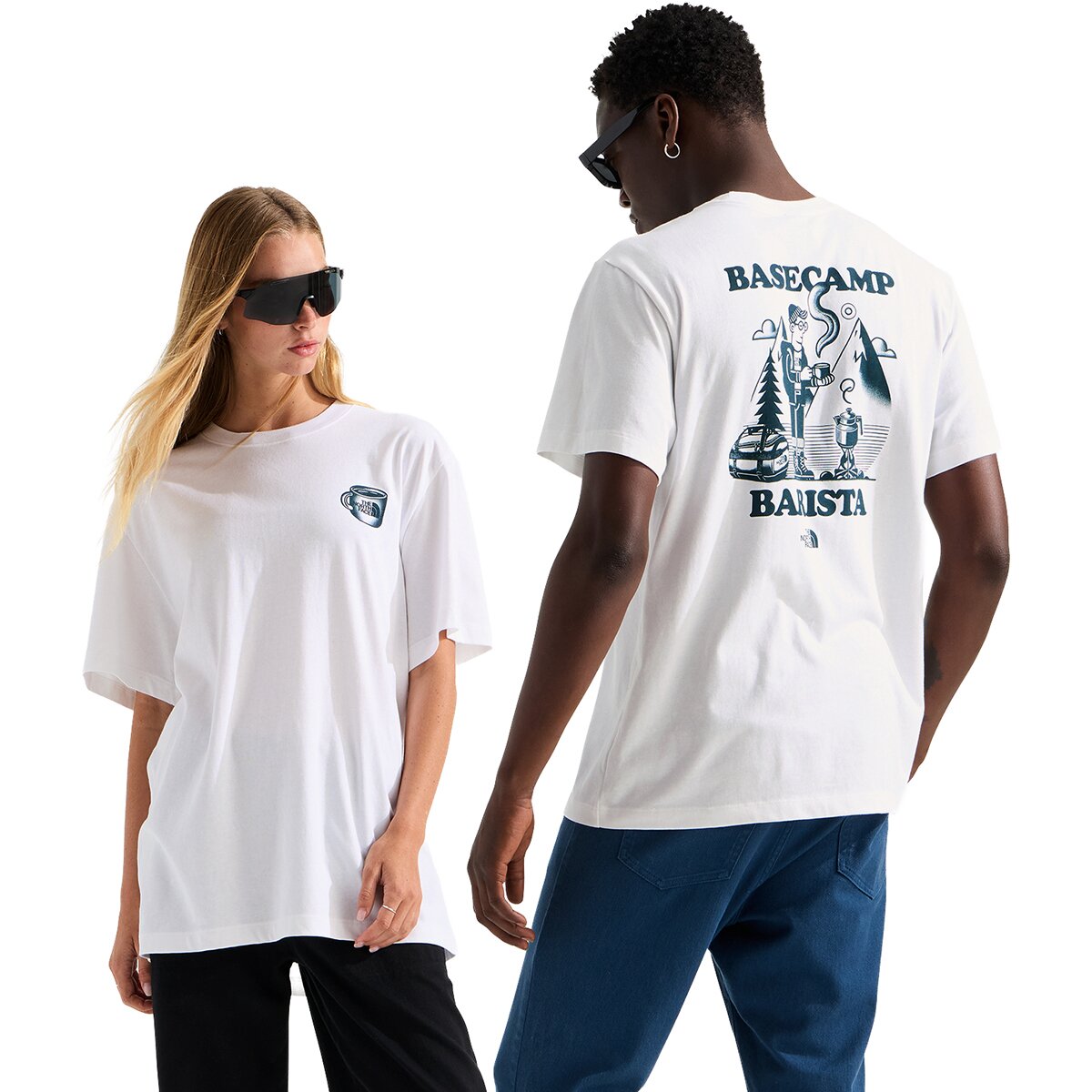 Image of The North Face Basecamp Barista Relaxed Short-Sleeve Graphic T-Shirt TNF White/Pacific Teal, XL