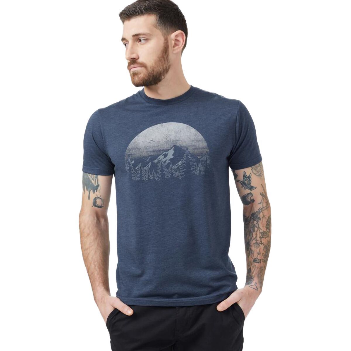 Tentree Vintage Sunset T-Shirt - Men's Dress Blue Heather, S