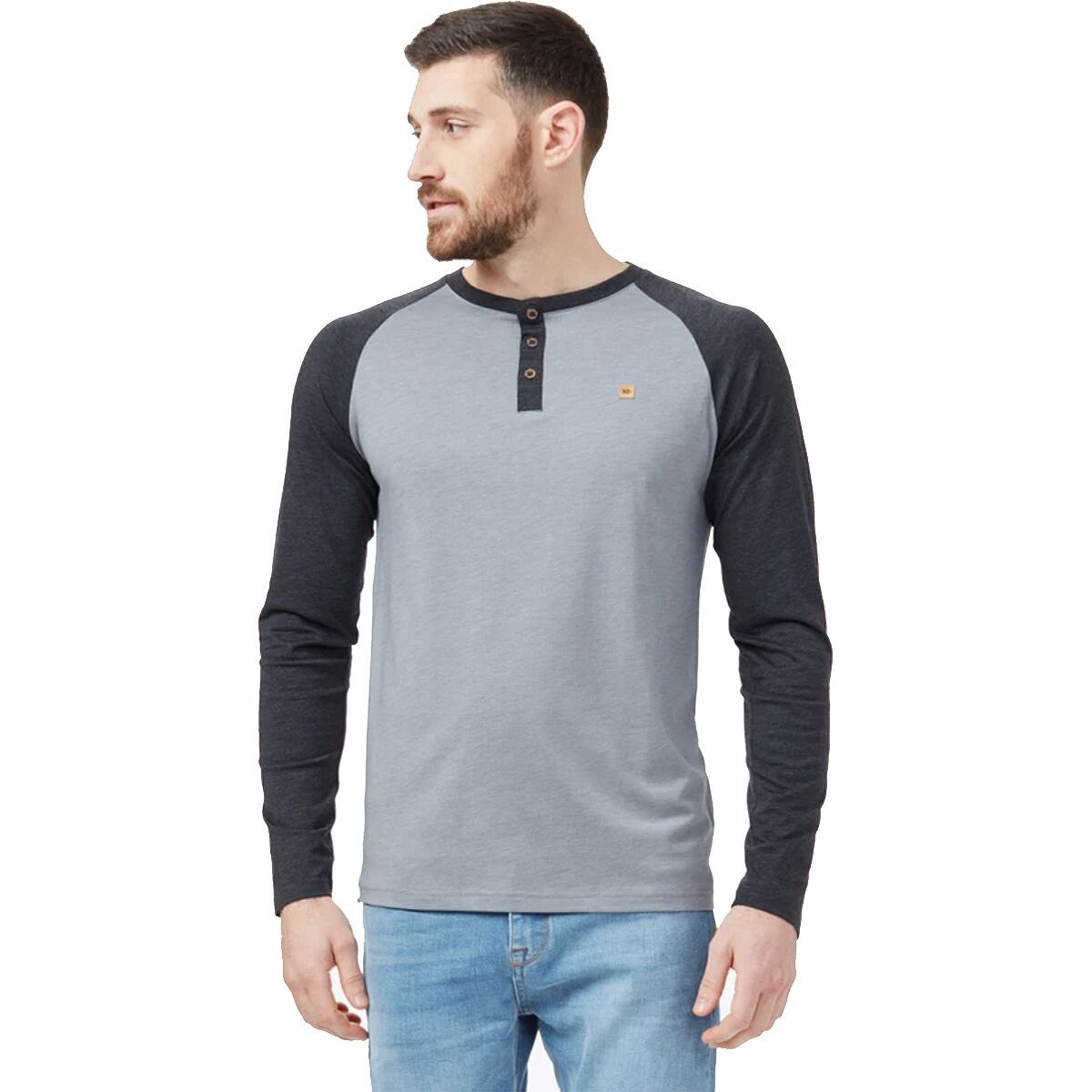 Tentree Classic Long-Sleeve Henley - Men's Grey Heather/Meteorite Black Heather, XL
