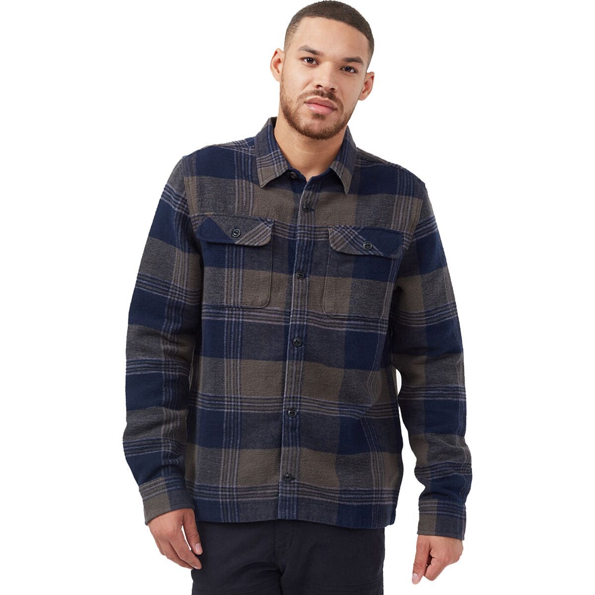 Tentree Heavyweight Flannel Shirt - Men's Black Olive Green Retro Plaid, M