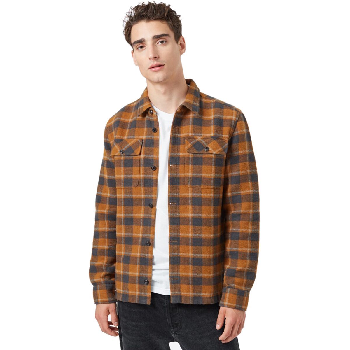 Tentree Heavyweight Flannel Shirt - Men's Rubber Brown Retro Plaid, XXL