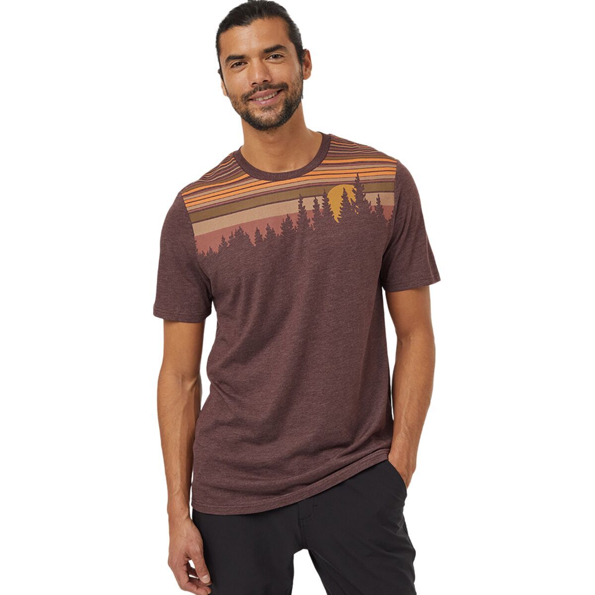 Tentree Retro Juniper Classic T-Shirt - Men's Deep Mahogany Heather/Sandstone, L