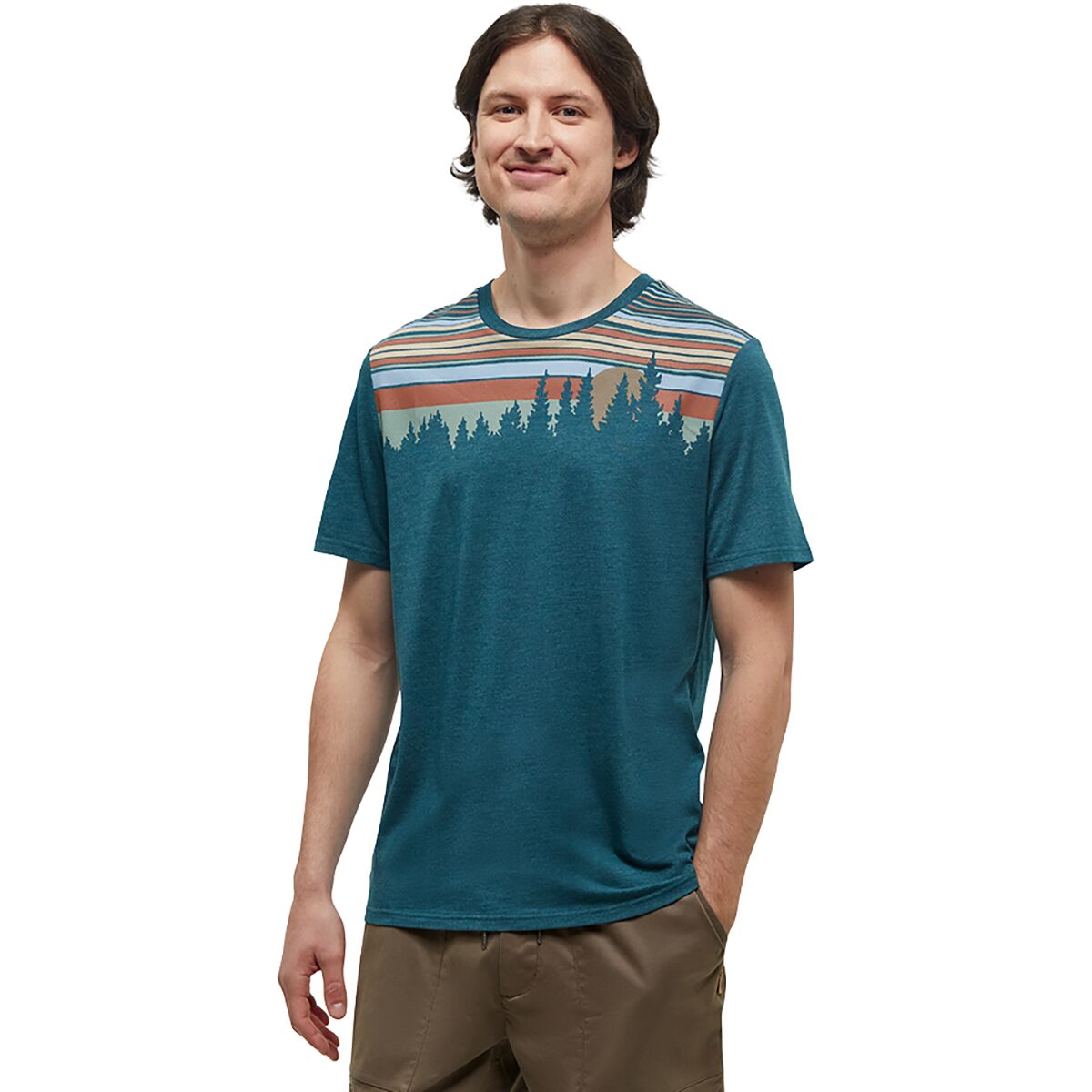 Image of Tentree Retro Juniper Classic T-Shirt - Men's Jasper Heather/Oasis, M