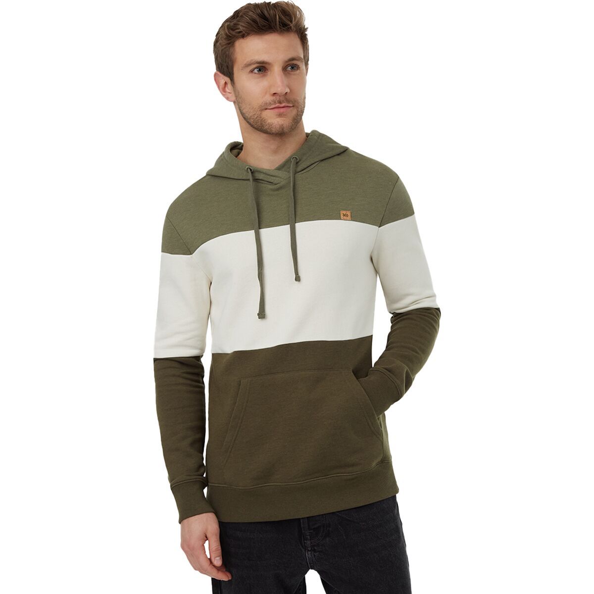Tentree TreeFleece Blocked Reynard Hoodie - Men's Deep Lichen Green/Undyed, XL