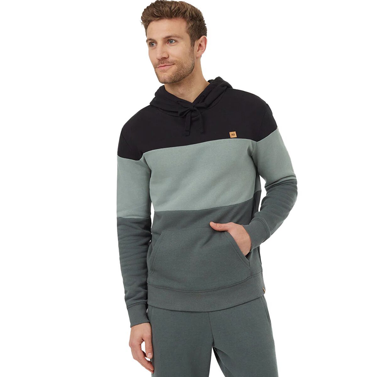 Tentree TreeFleece Blocked Reynard Hoodie - Men's Meteorite Black/Hi Rise Grey Heather, XL