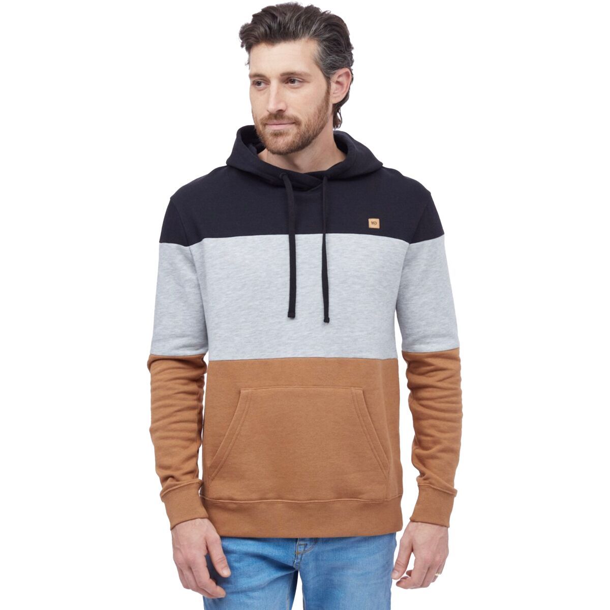 Tentree TreeFleece Blocked Reynard Hoodie - Men's Meteorite Black/Hi Rise Grey Heather, L