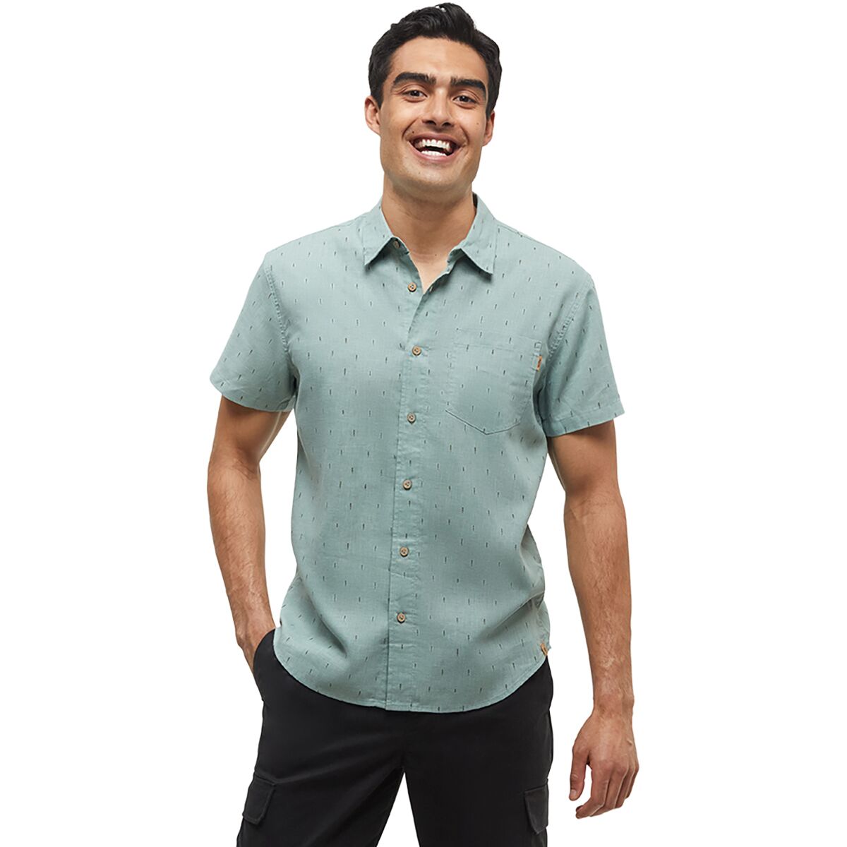 Image of Tentree Small Tree Mancos Short-Sleeve Shirt - Men's Oasis/Small Tree/Deep Olive, L