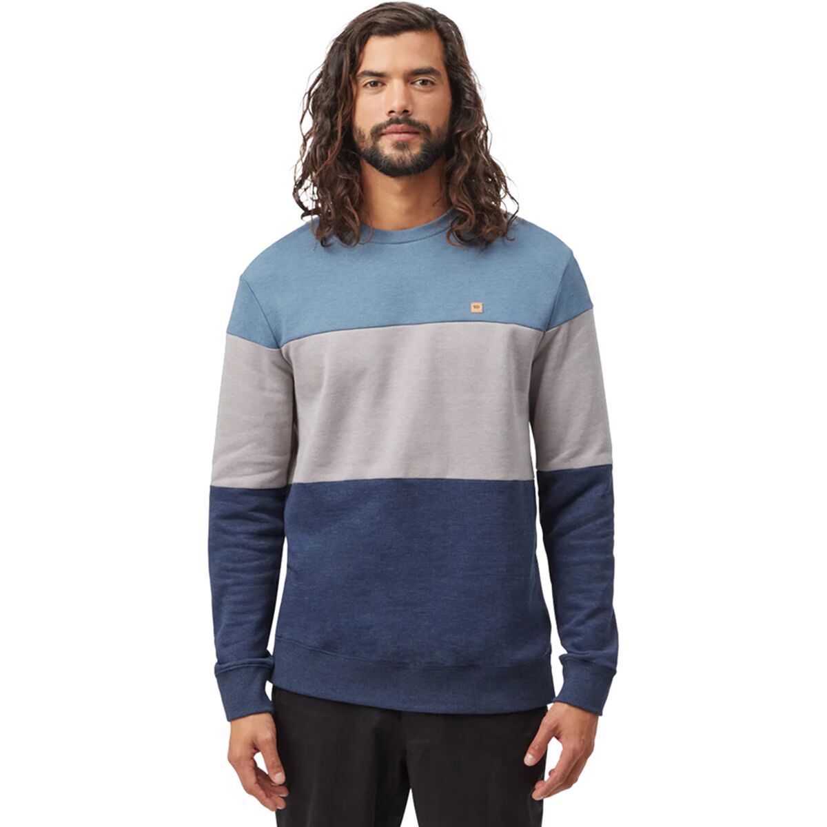 Tentree TreeFleece Blocked Classic Crew - Men's Vintage Blue/Zinc/Dress Blue, XL