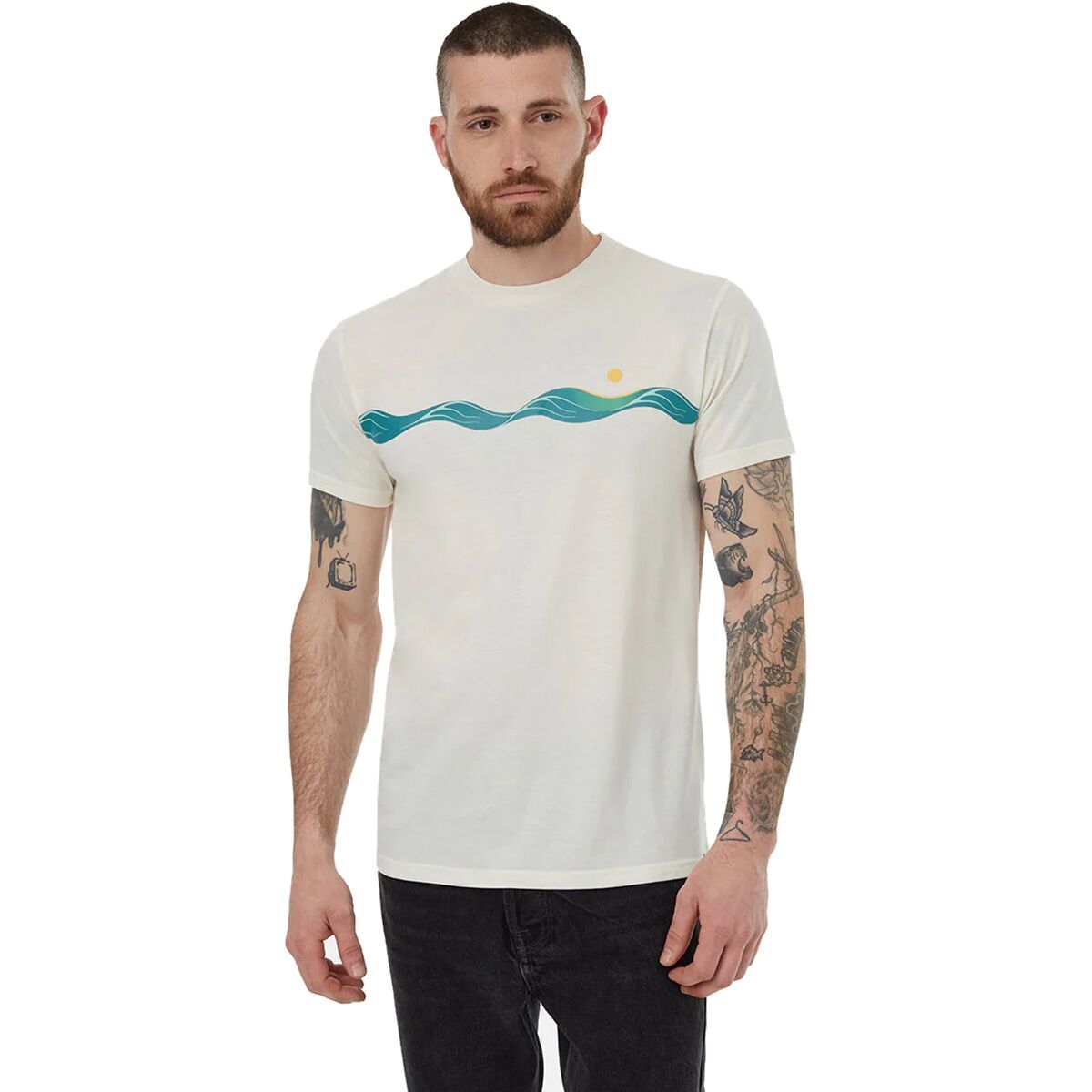 Tentree Artist Waves T-Shirt - Men's Cloud White/Shaded Spruce, M