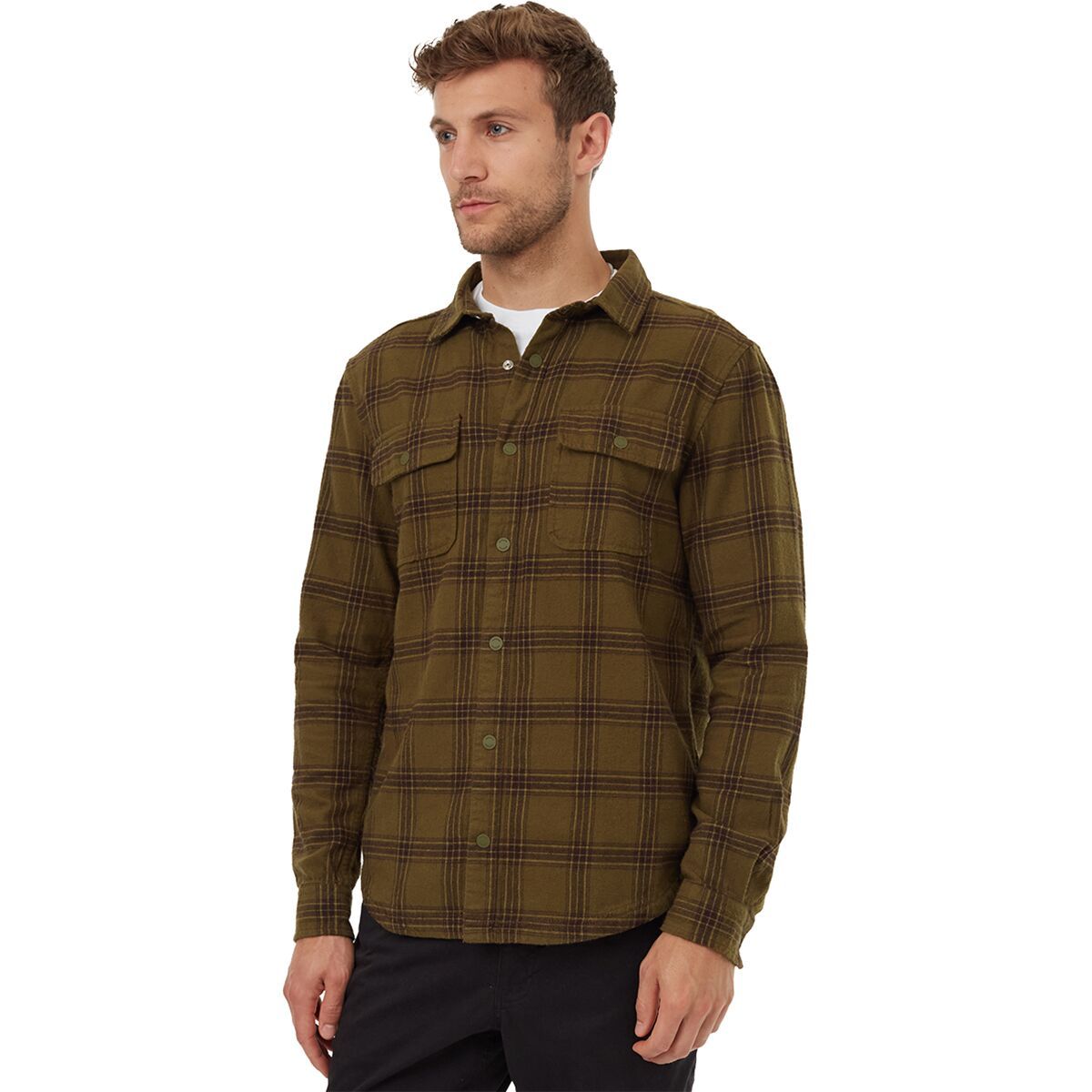 Tentree Kapok Colville Shirt - Men's Uniform Green/Dark Oak/Olive Oil, L