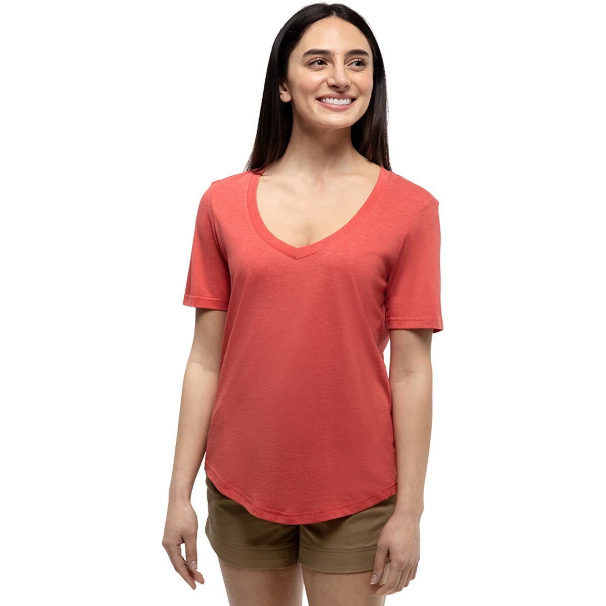 Image of Tentree TreeBlend V-Neck T-Shirt - Women's Deep Coral Heather, L