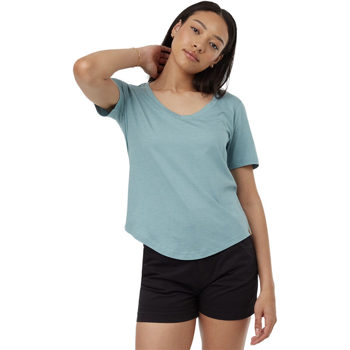 Tentree TreeBlend V-Neck T-Shirt - Women's Tourmaline Blue Heather, XS