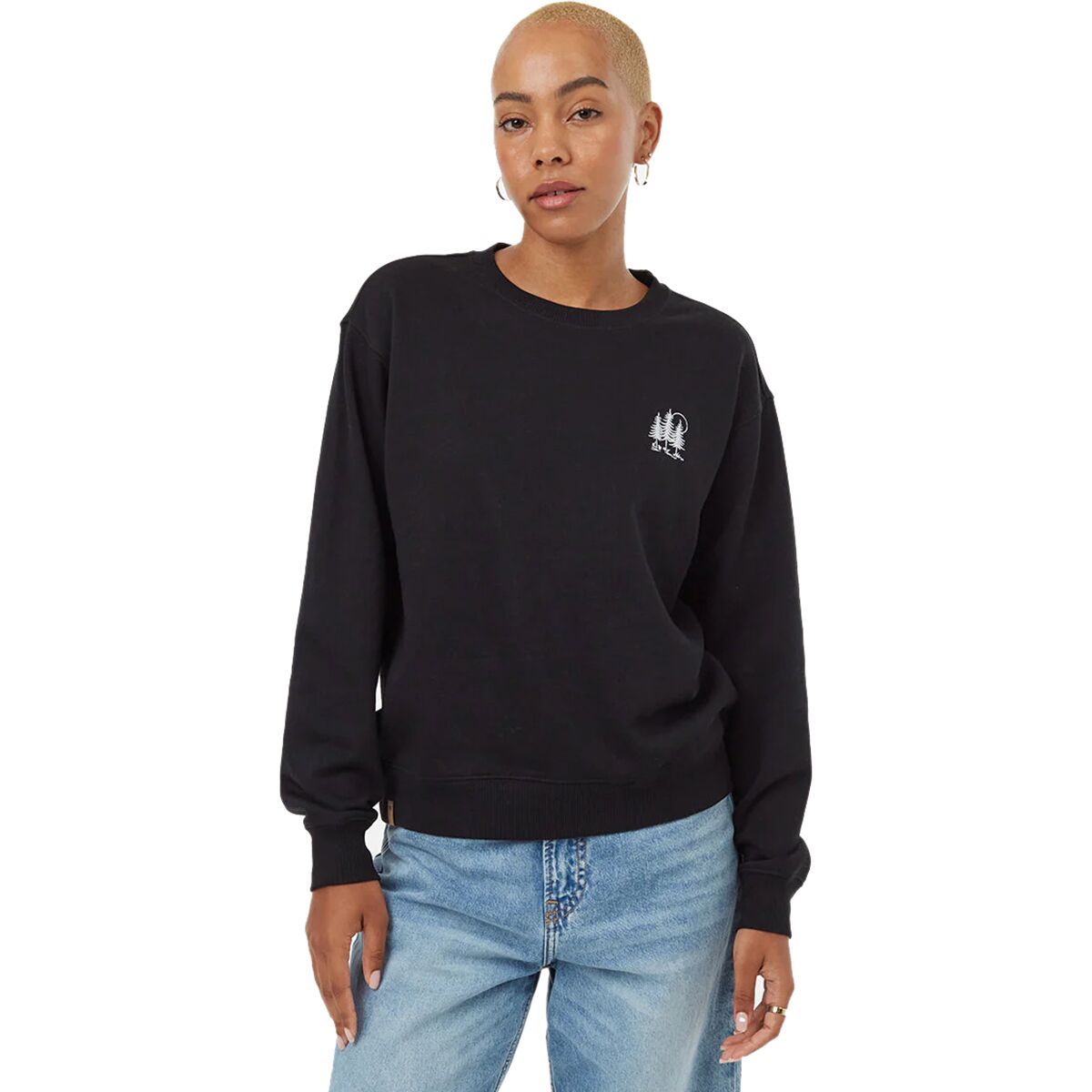 Tentree TreeFleece Golden Forest Crew Sweater - Women's Meteorite Black/White EMB, XS
