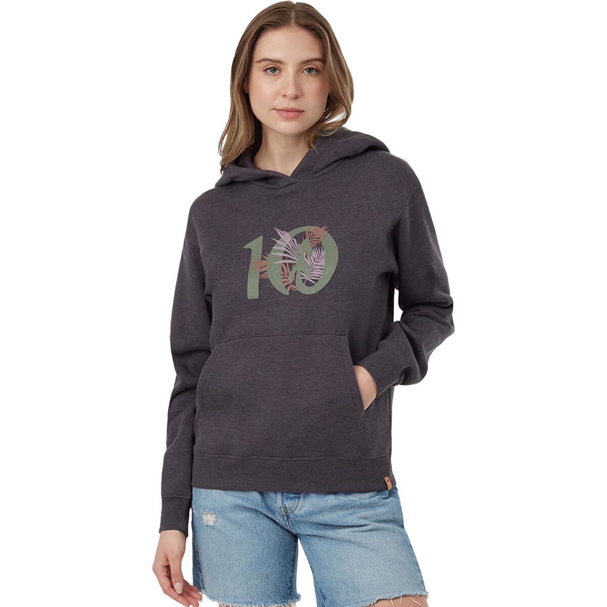 Tentree Tropical Ten BF Hoodie - Women's Periscope Grey Heather/Agave Green, S