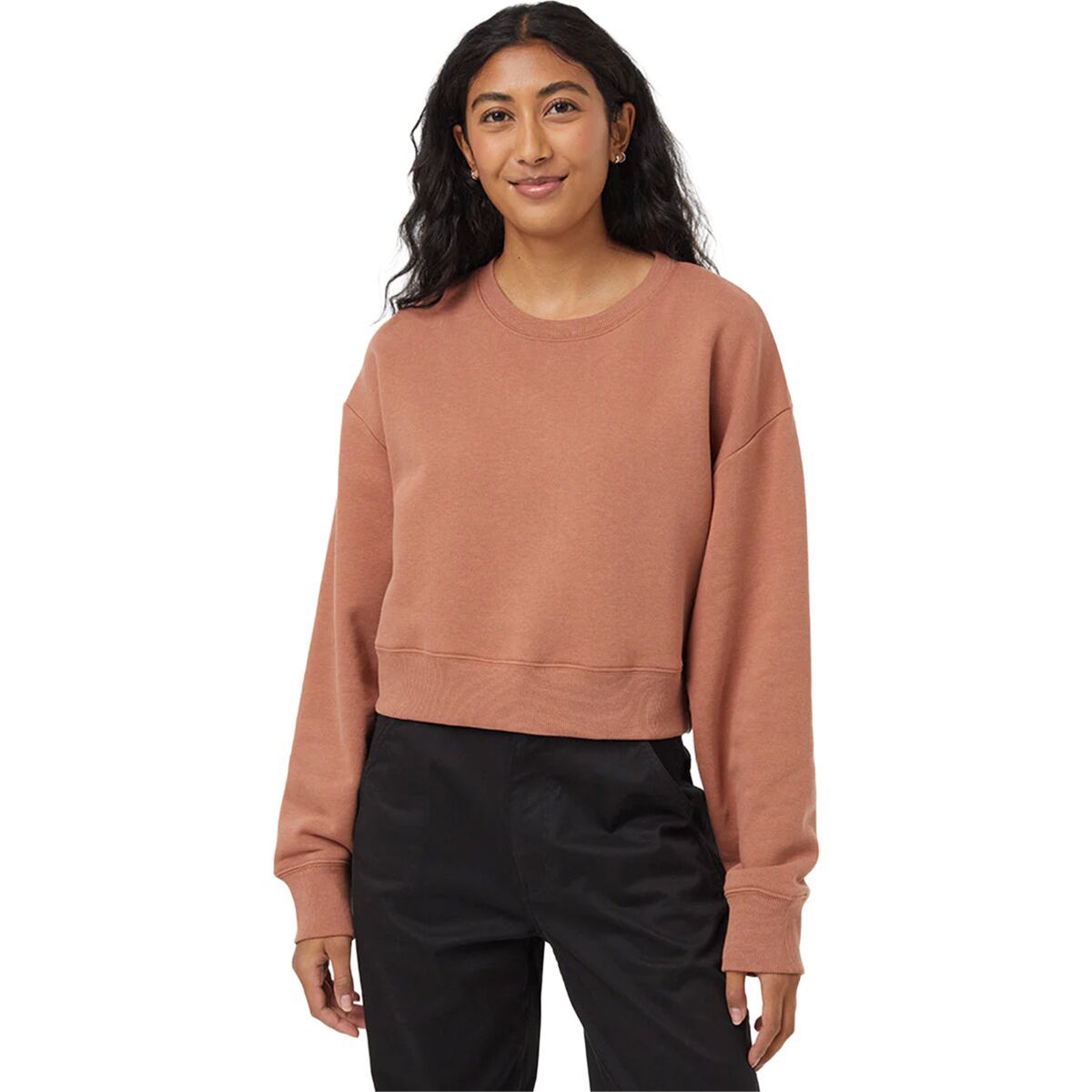 Tentree TreeFleece Oversized Cropped Crew Sweatshirt - Women's Clay Tile, XL