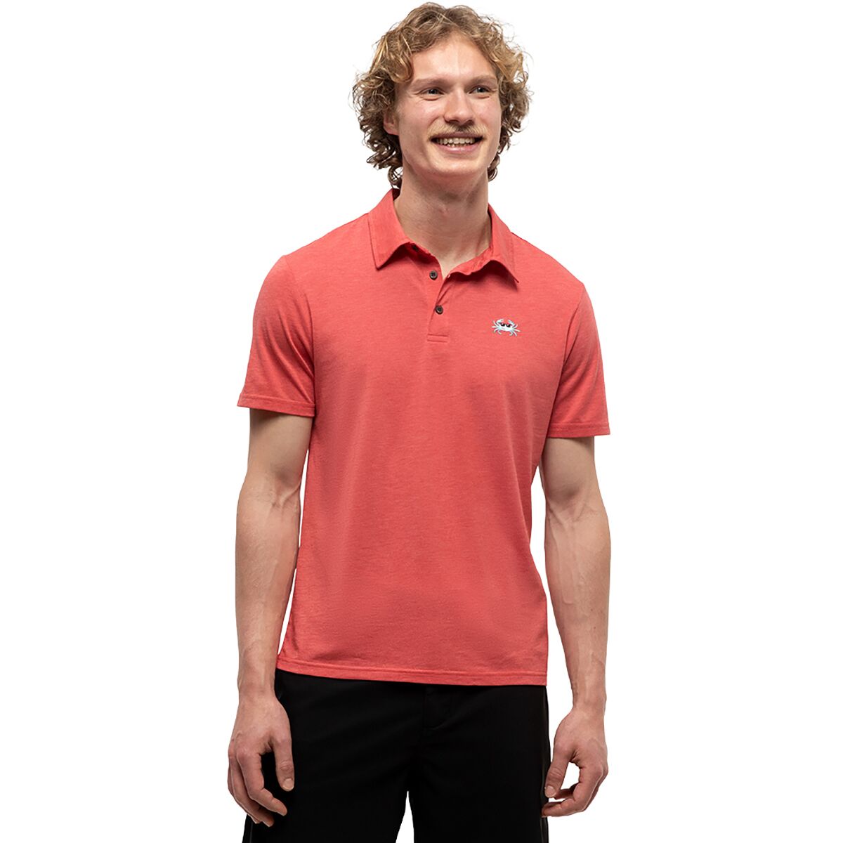 Image of Tentree Crabby Astir Polo Shirt - Men's Deep Coral Heather/Blue Haze, L