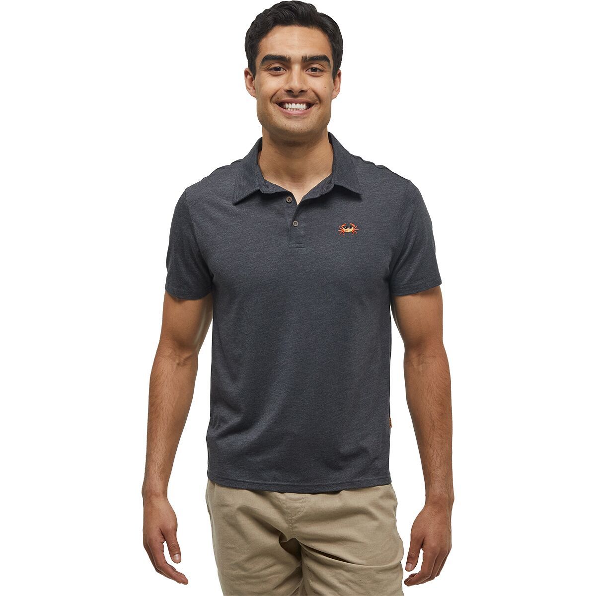 Image of Tentree Crabby Astir Polo Shirt - Men's Meteorite Black Heather/Deep Coral, L