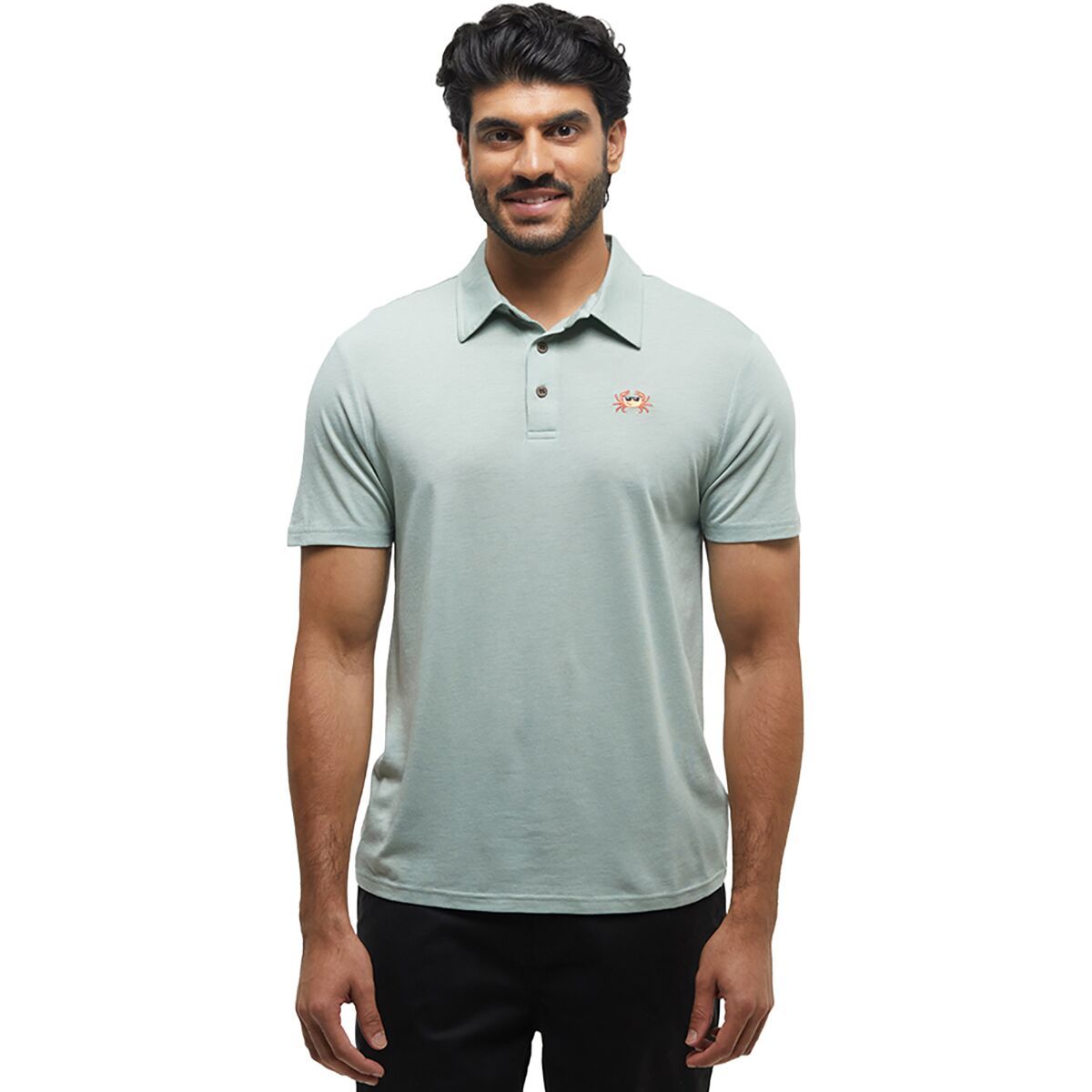 Image of Tentree Crabby Astir Polo Shirt - Men's Oasis Heather/Deep Coral, L