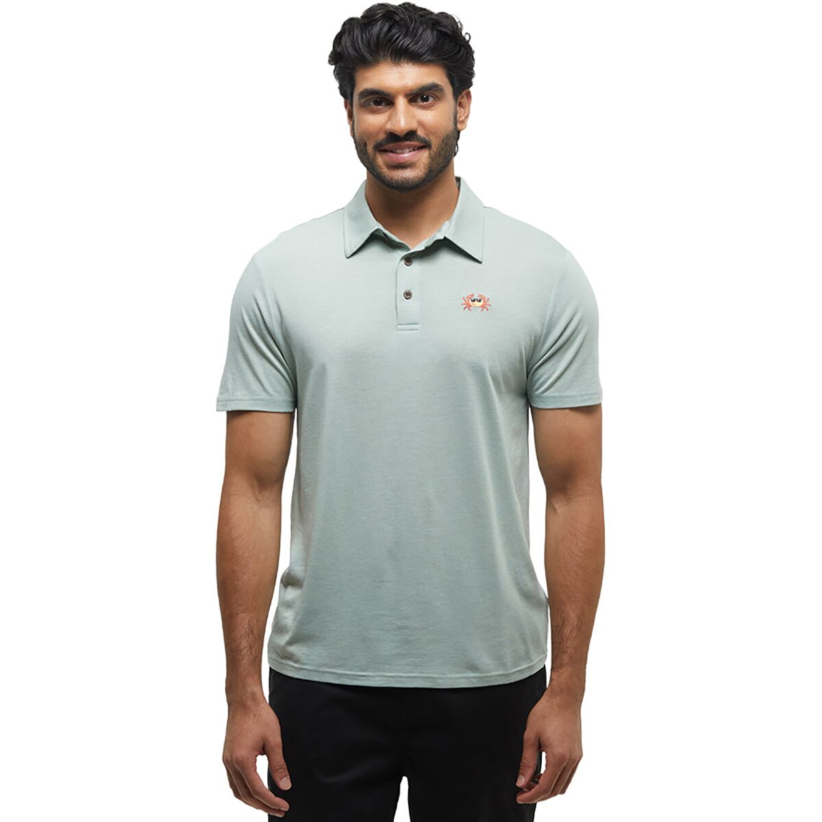 Image of Tentree Crabby Astir Polo Shirt - Men's Oasis Heather/Deep Coral, L