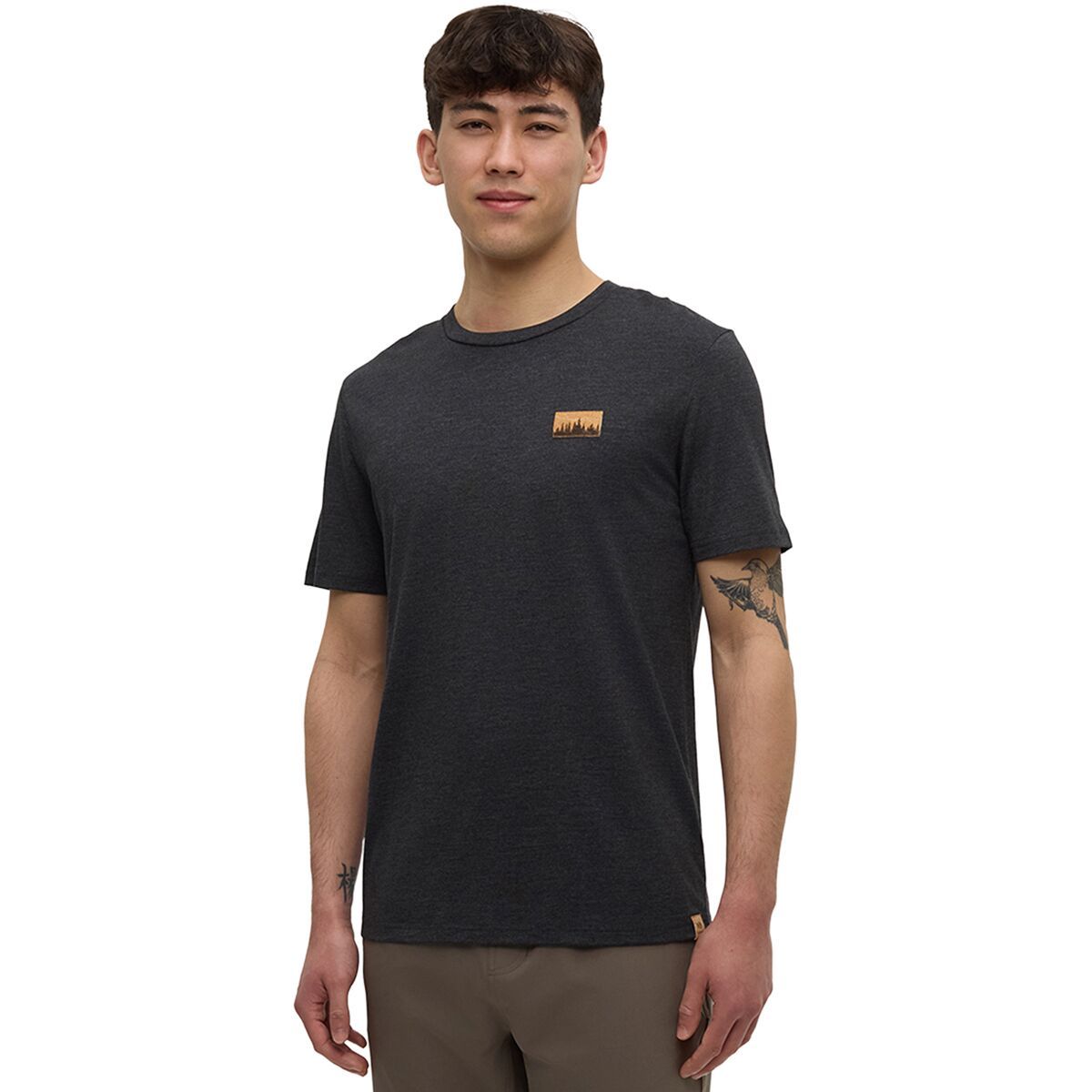 Image of Tentree Juniper Cork Patch T-Shirt - Men's Meteorite Black Heather/Cork Patch, S