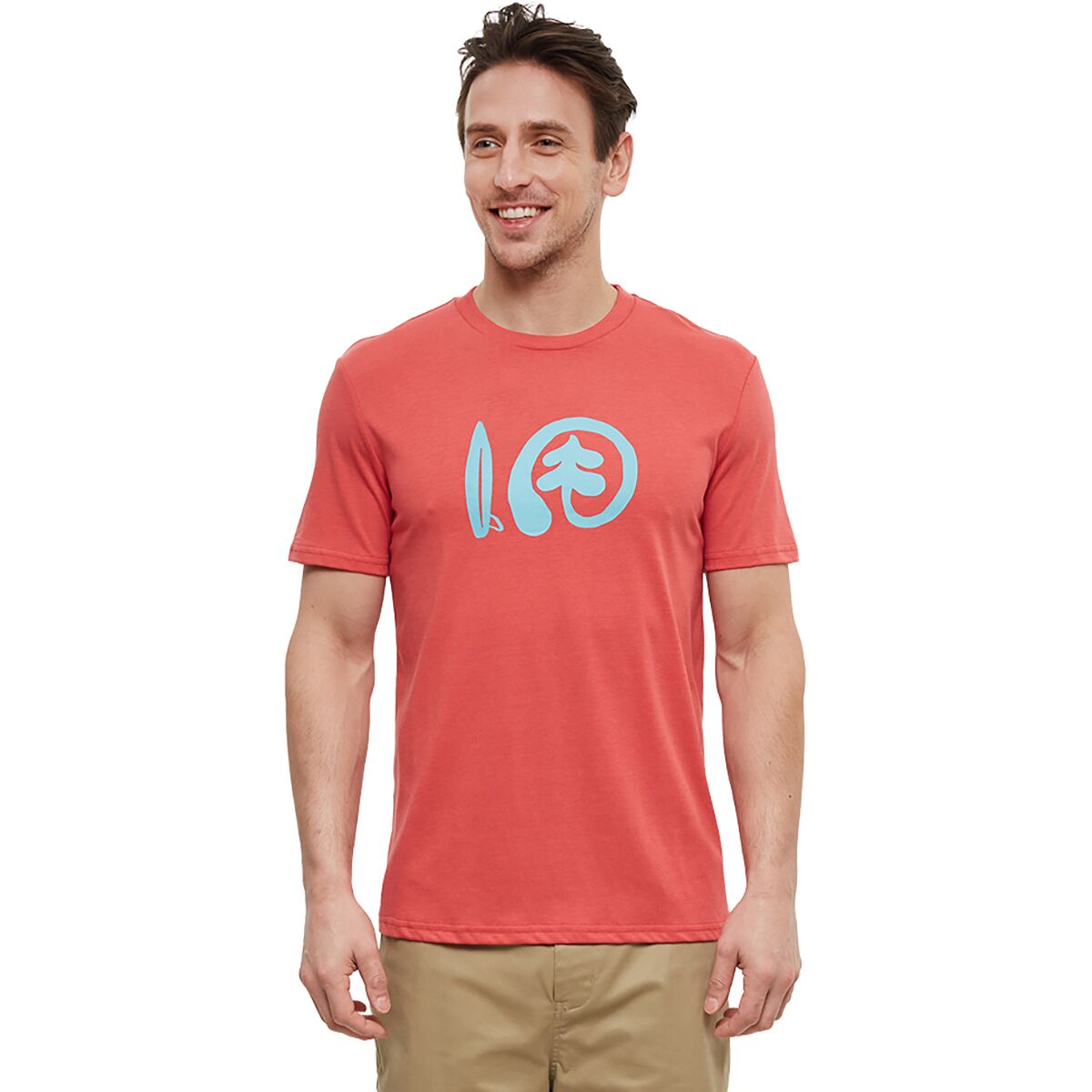 Image of Tentree Seaforestation Logo T-Shirt - Men's Deep Coral/Sea Blue, XL