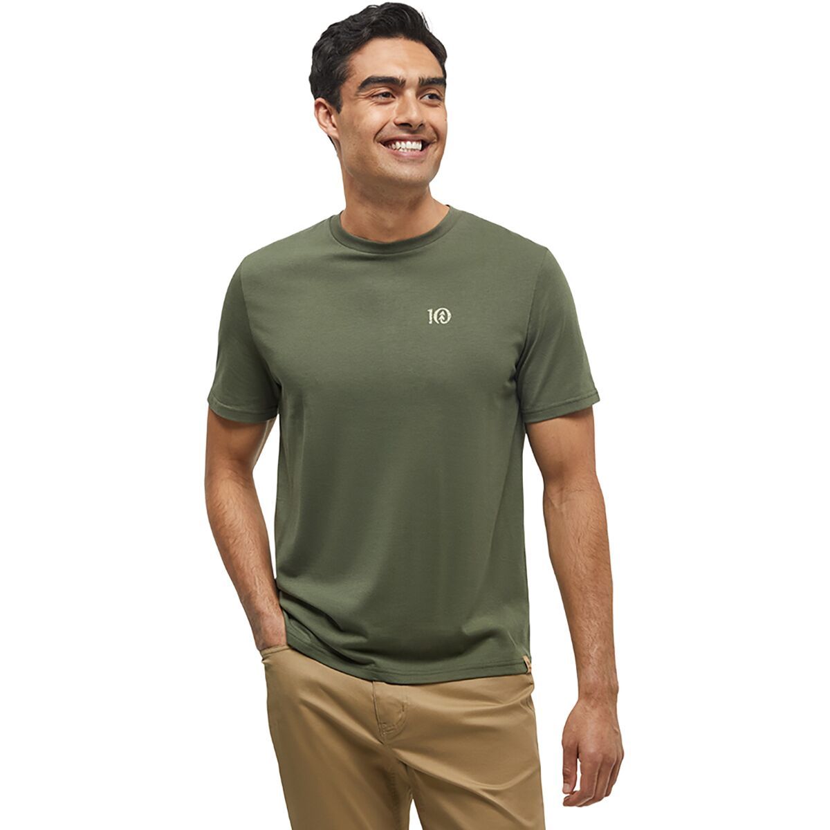 Image of Tentree Woodblock Ten T-Shirt - Men's Deep Olive/Sunray, XXL