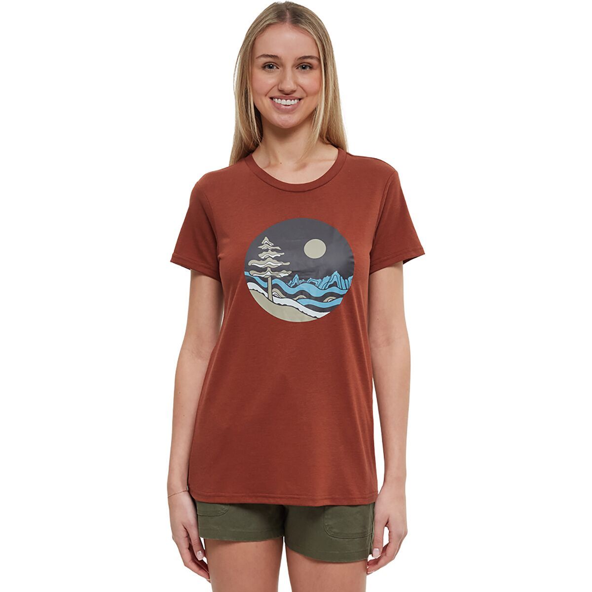 Image of Tentree Emerald Edge Portal T-Shirt - Women's Sequoia/Darkest Spruce, S