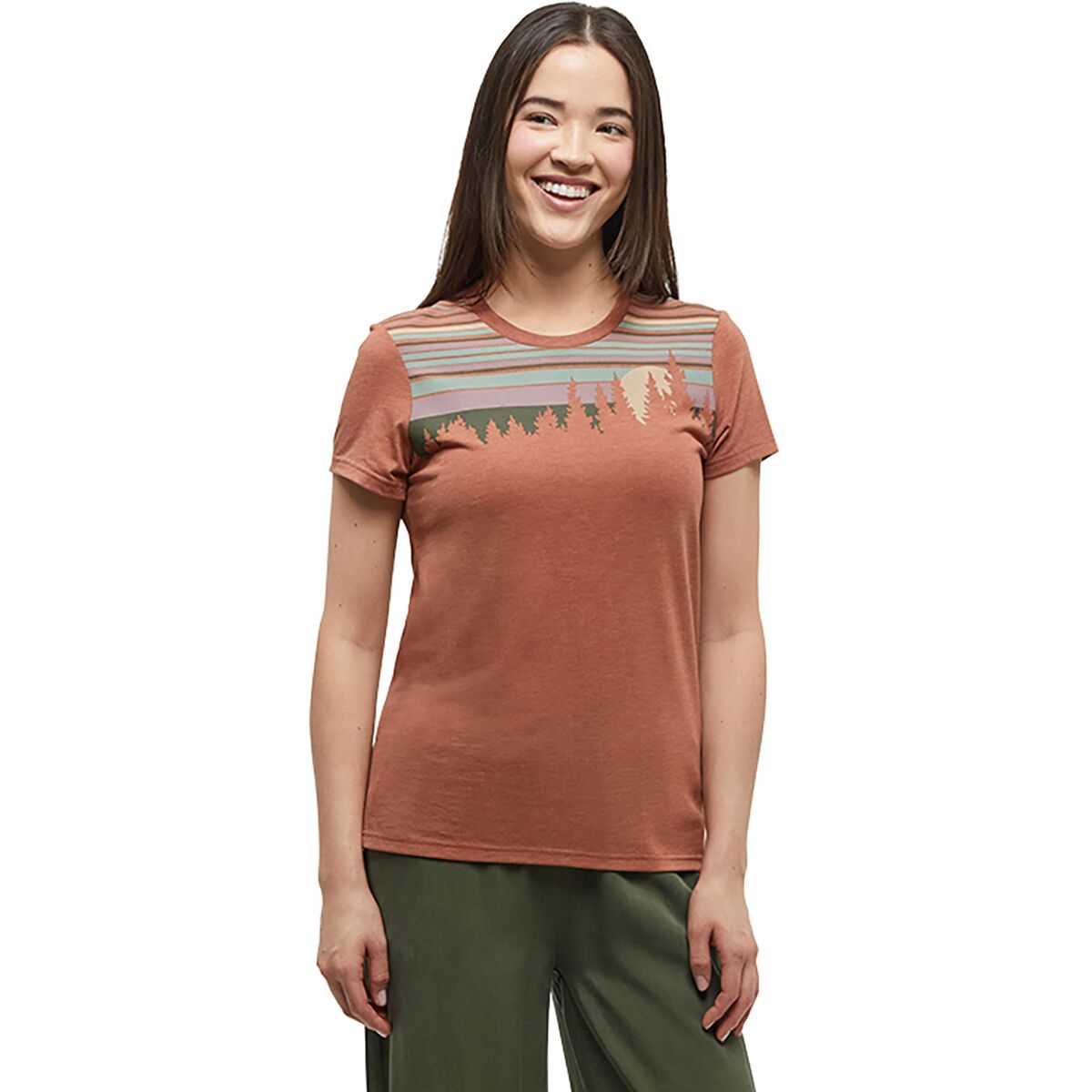 Image of Tentree Retro Juniper T-Shirt - Women's Clay Tile Heather/Deep Olive, L