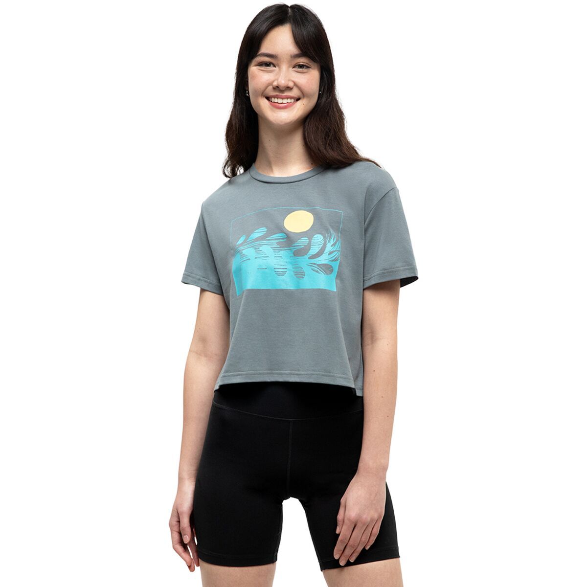 Image of Tentree Seaforestation Crop T-Shirt - Women's Anchor Grey/Sea Blue, L