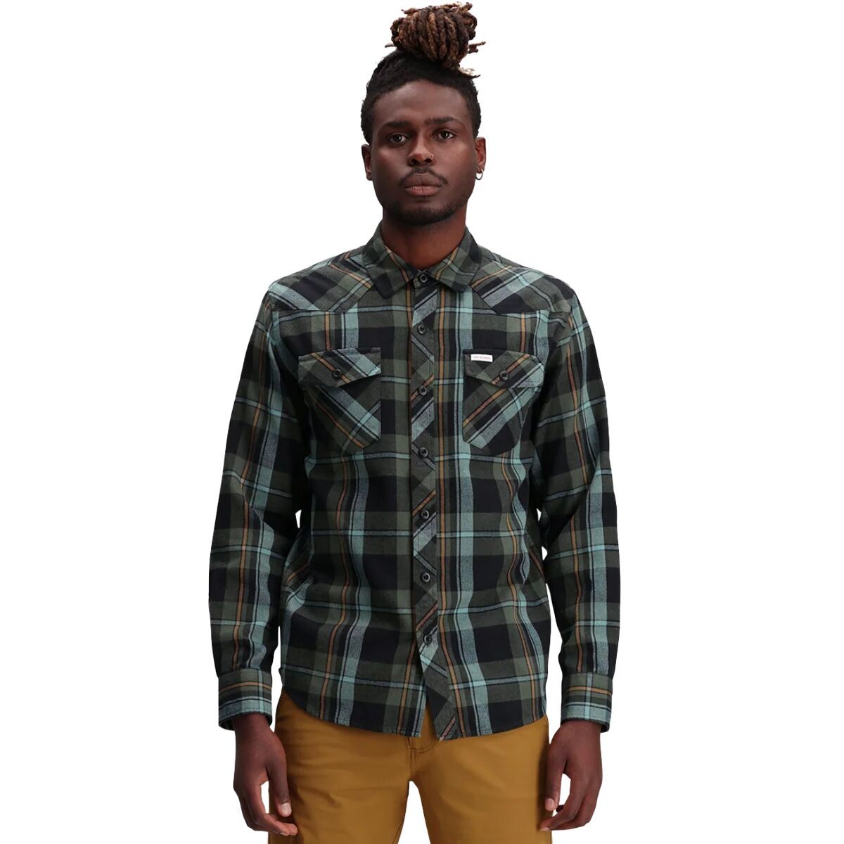 Image of Topo Designs Mountain Plaid Shirt - Men's Olive Multi Plaid, M