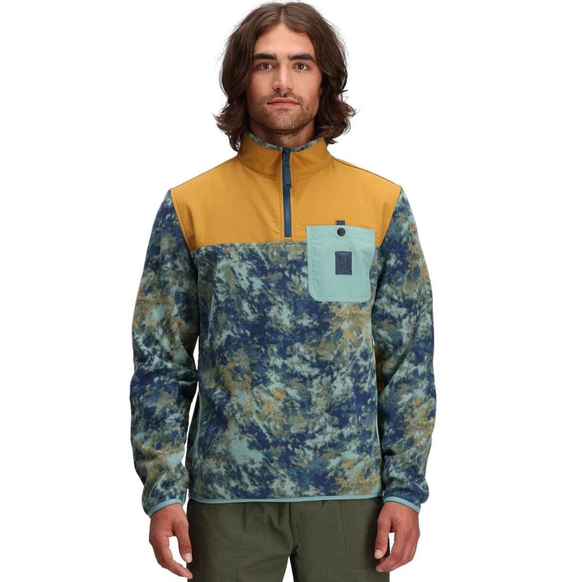 Image of Topo Designs Vista 1/4-Zip Lightweight Fleece - Men's Pond Blue Storm/Khaki, XL