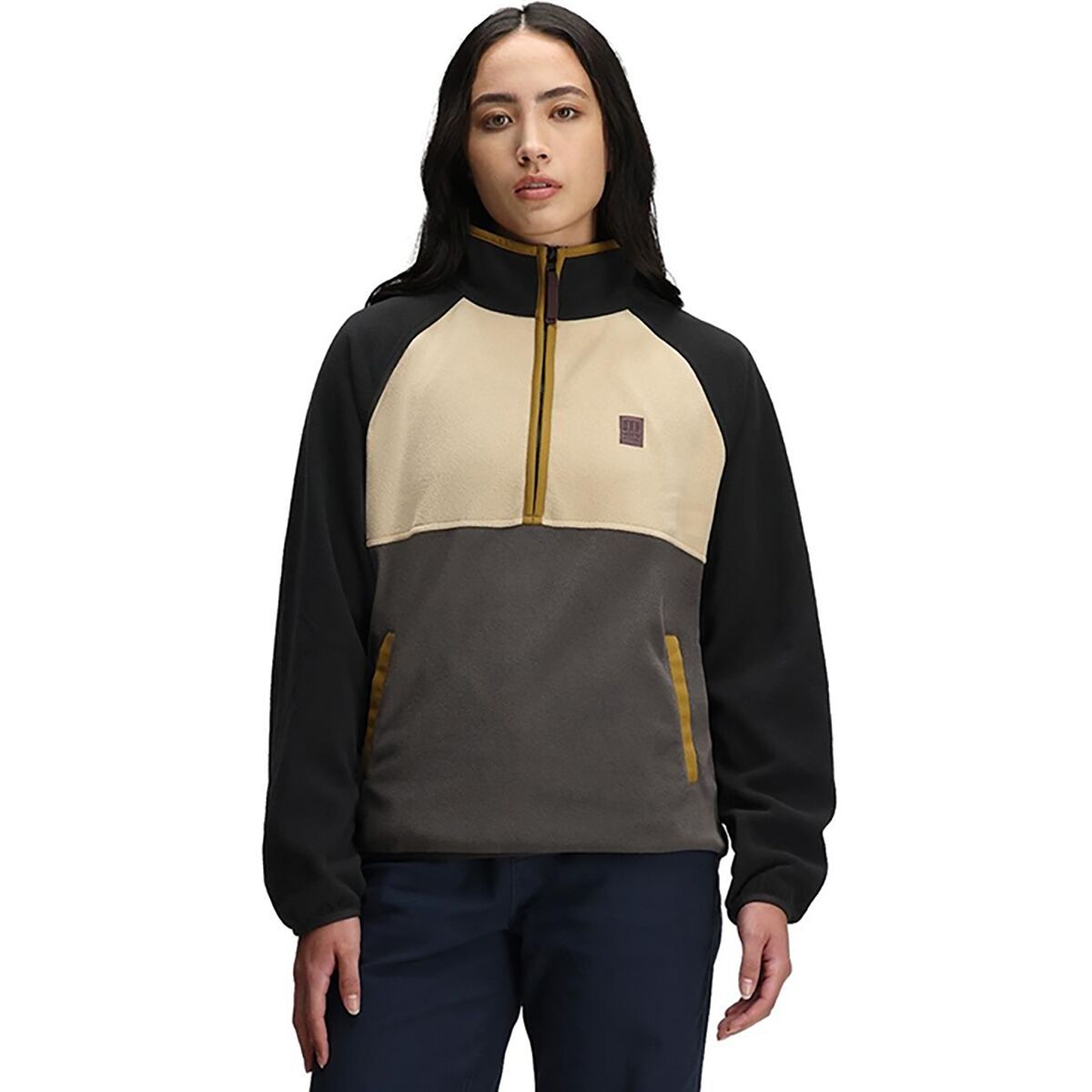 Image of Topo Designs Vista 1/4-Zip Lightweight Fleece Pullover - Women's Black/Oatmeal, M