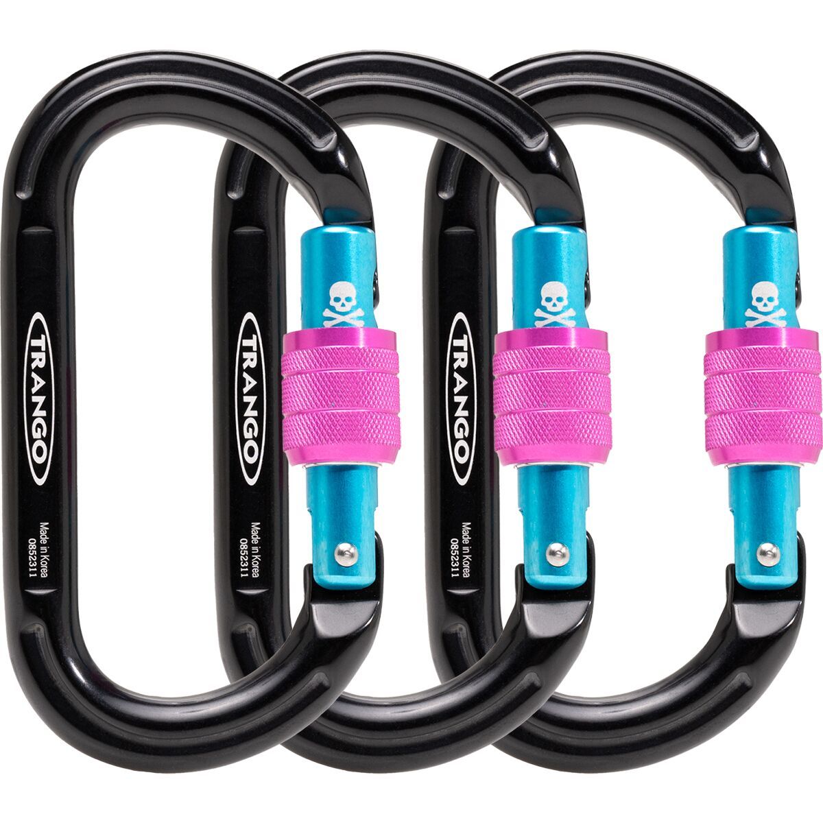 Image of Trango Oval K Carabiner - 3-Pack Black/Cyan/Pink, One Size